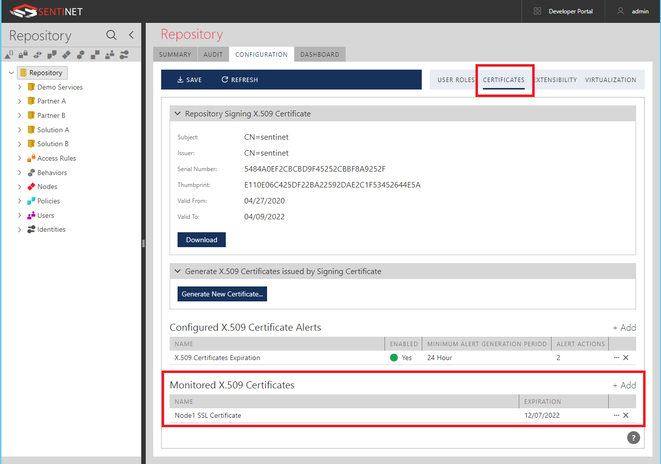 Monitored Certificates