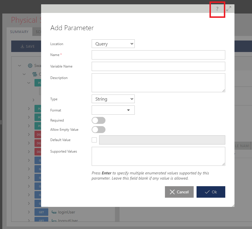 Help button on a dialog screen