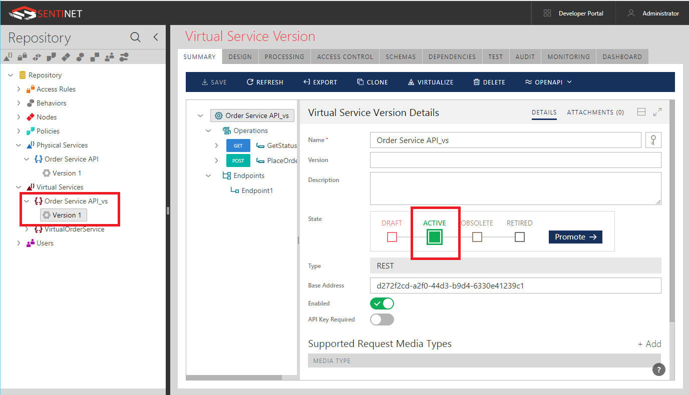 Example of Virtualized Service Version